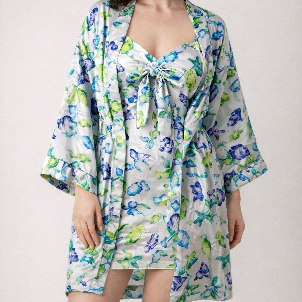 Victoria’s Secret Slip Gown Robe Set Nightie‎ Women's M Sea VINTAGE EXCELLENT ✅